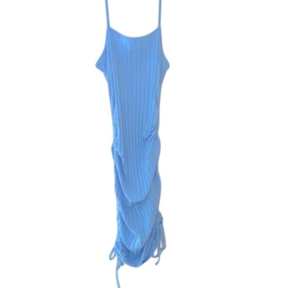Shein Womens Ruched Pleated Midi Dress Blue Sleeveless Spaghetti Straps M